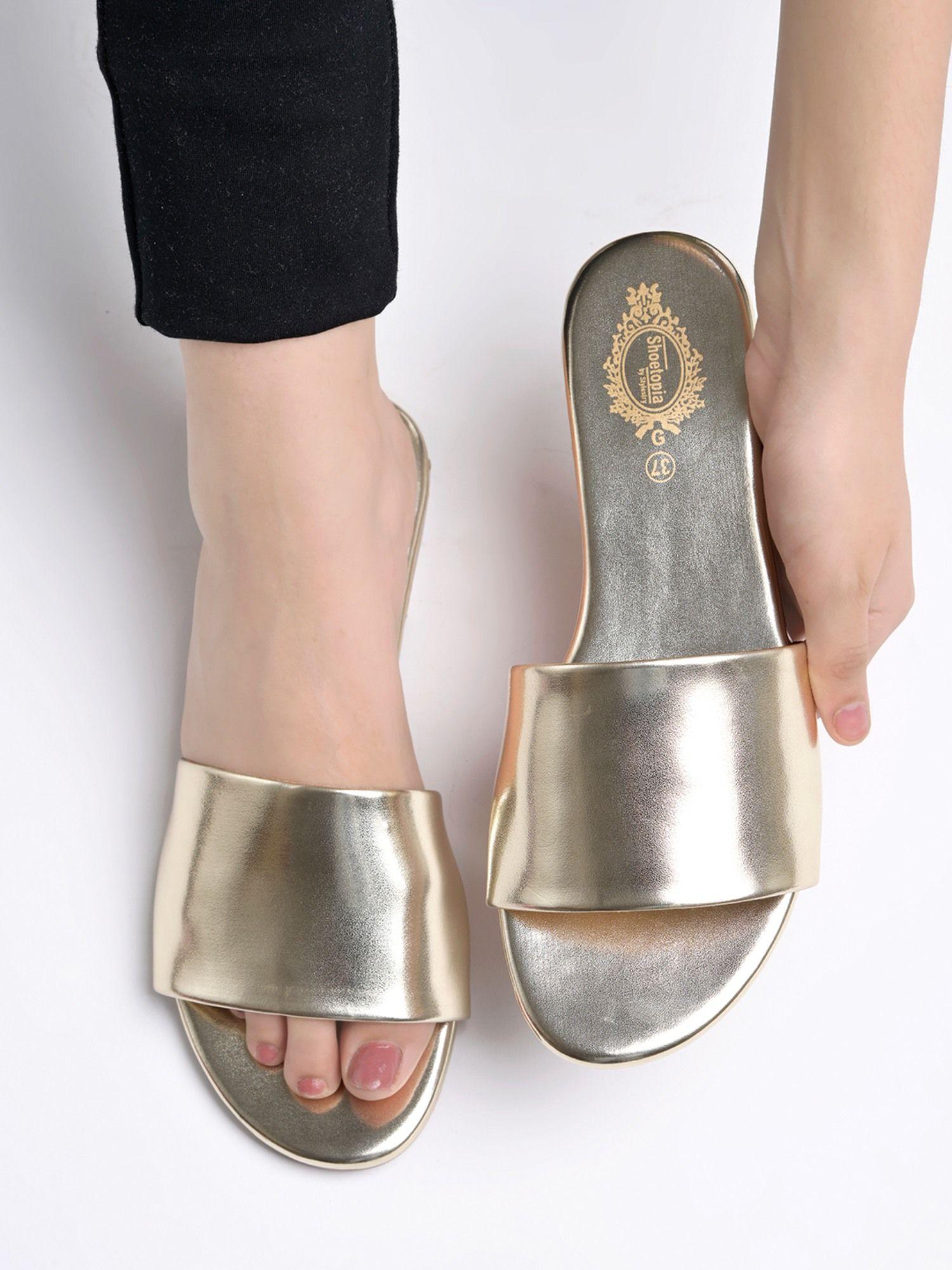 embellished gold-toned flats for women