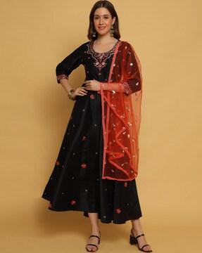 embellished gown dress with dupatta