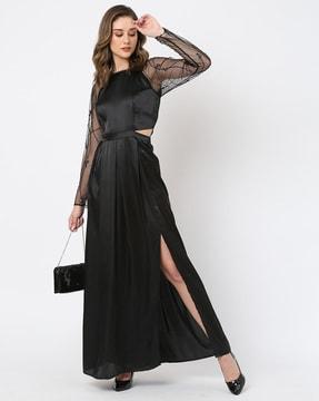 embellished gown dress with raglan sleeves
