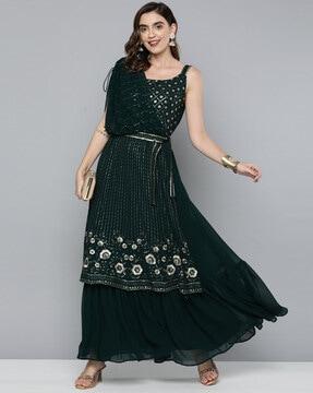 embellished gown waist tie-up dress