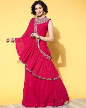 embellished gown with draped dupatta