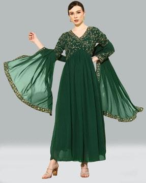 embellished gown with raglan sleeves