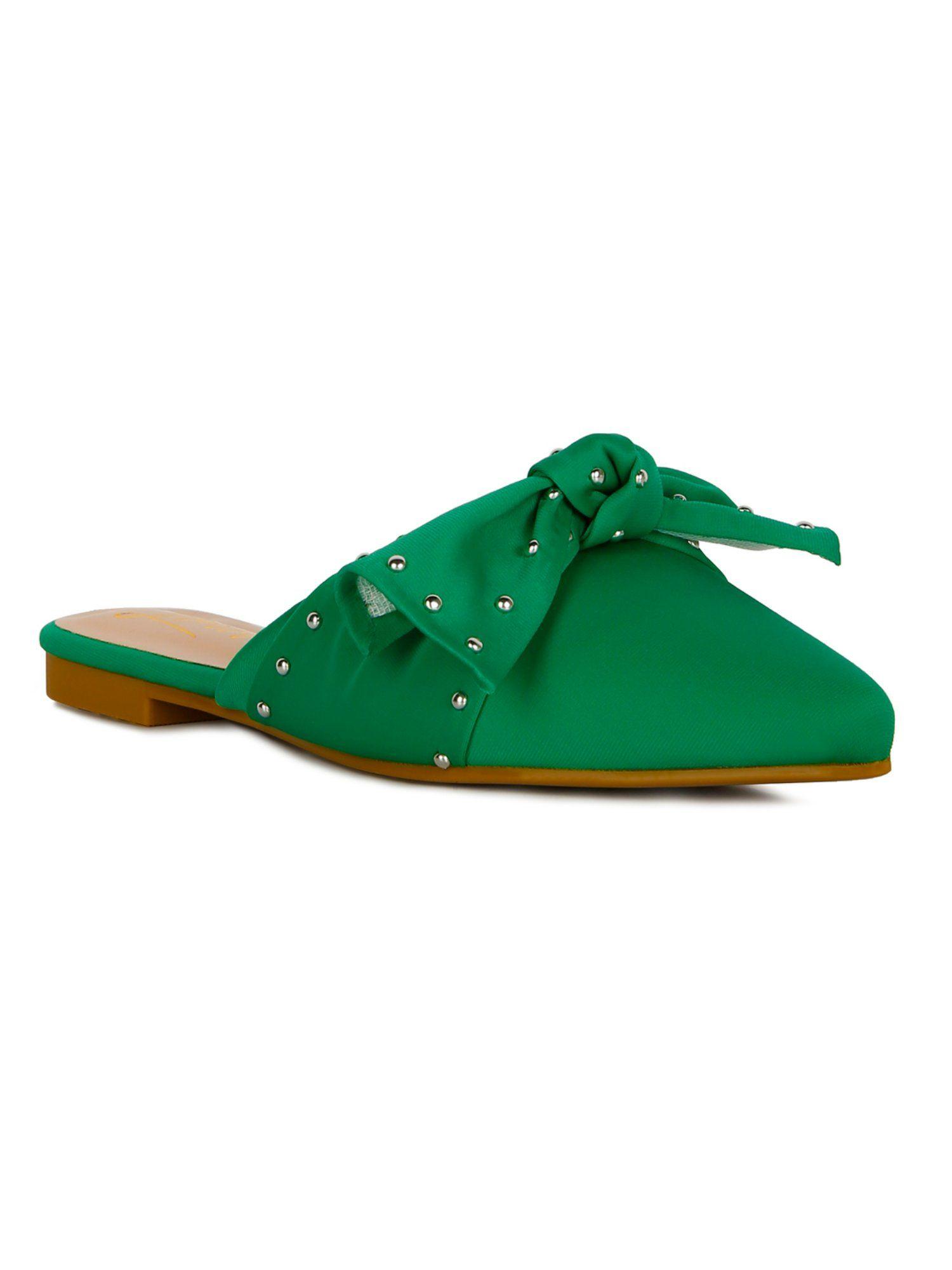 embellished green mules