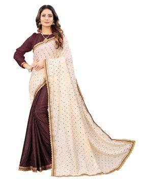 embellished half & half saree with contrast border