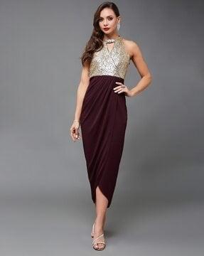 embellished halter-neck sheath dress