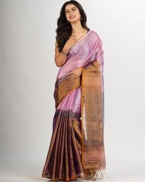 embellished handloom cotton saree with tassels