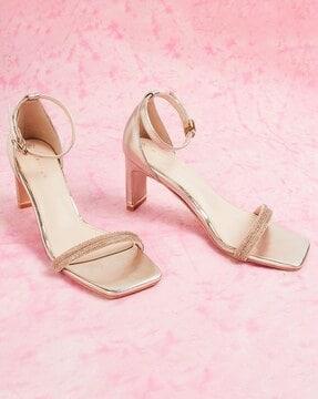 embellished heeled sandals with buckle closure