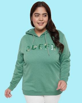 embellished hooded sweatshirt with drawstring