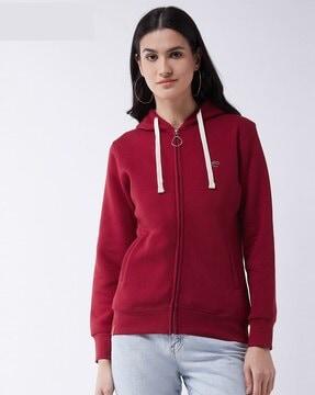 embellished hooded zip-front sweatshirt