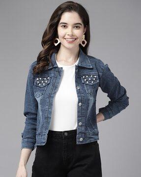 embellished jacket with flap pockets