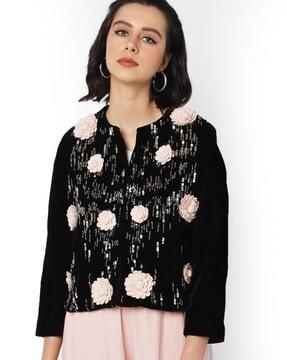 embellished jacket with floral applique