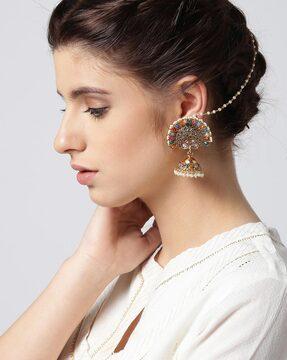 embellished jhumkas with beaded chain