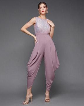 embellished jumpsuit with back zip-closure