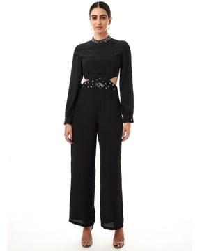 embellished jumpsuit with cuffed sleeves