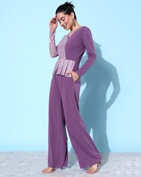 embellished jumpsuits with back zip closure