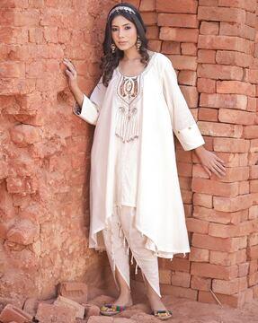 embellished kaftan kurta with dhoti pants