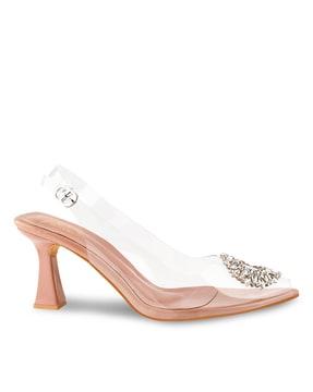 embellished kitten heeled sandals with ankle strap