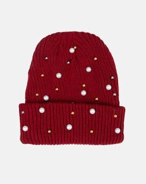 embellished knitted beanie