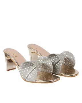 embellished knotted chunky heeled sandals