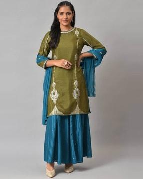 embellished kurta set with dupatta