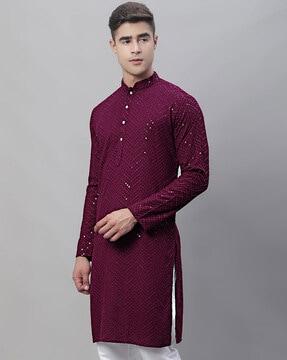 embellished kurta with button placket