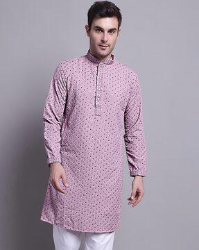 embellished kurta with mandarin collar