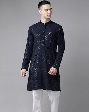 embellished kurta with mandarin collar