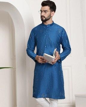 embellished kurta with mandarin collar