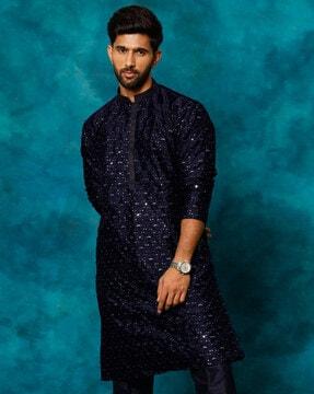 embellished kurta with mandarin-collar