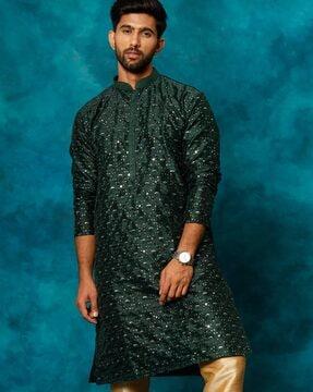 embellished kurta with mandarin-collar