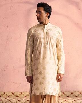 embellished kurta with mandarin neck