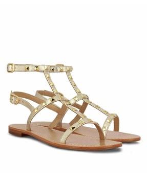 embellished leather double-strap sandals