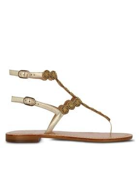 embellished leather t-strap sandals