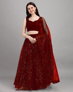 embellished lehenga choli set with dupatta