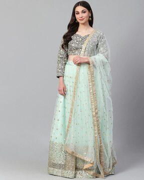 embellished lehenga choli set with dupatta