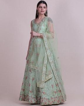 embellished lehenga choli set with dupatta