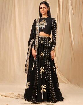 embellished lehenga choli set with dupatta