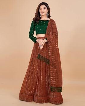 embellished lehenga choli set with dupatta