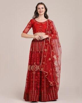 embellished lehenga choli set with dupatta