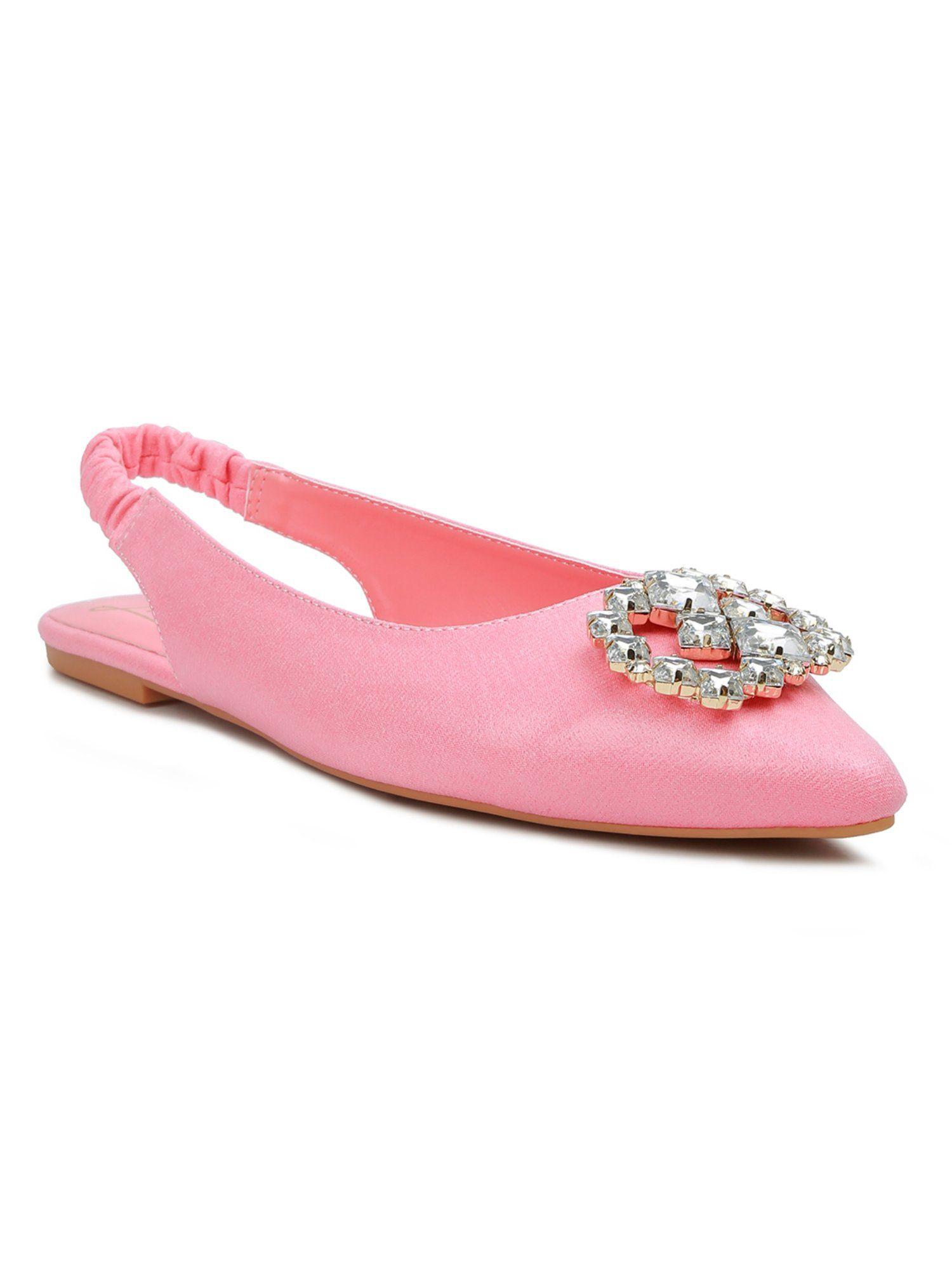 embellished light pink flat mules