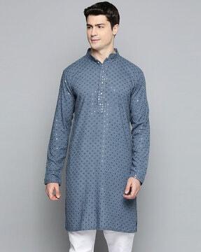 embellished long kurta with insert pocket