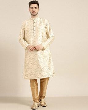 embellished long kurta with mandarin collar