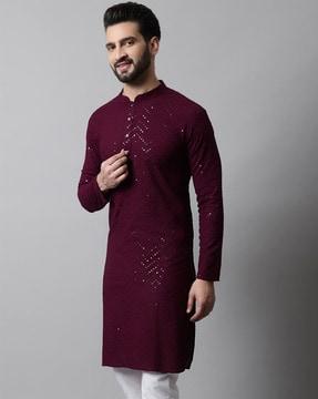 embellished mandarin-collar kurta