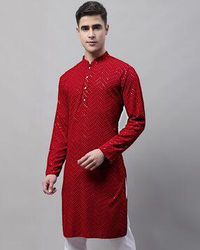 embellished mandarin-collar kurta