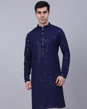 embellished mandarin-collar long kurta