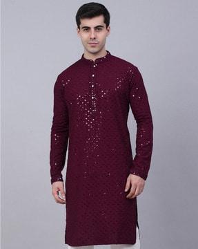 embellished mandarin-collar long kurta