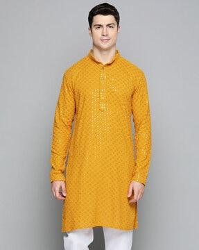 embellished mandarin-collar long kurta