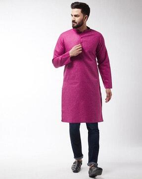 embellished mandarin collar long kurta