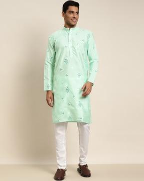 embellished mandarin collar long kurta