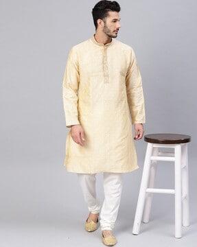 embellished mandarin collar long kurta